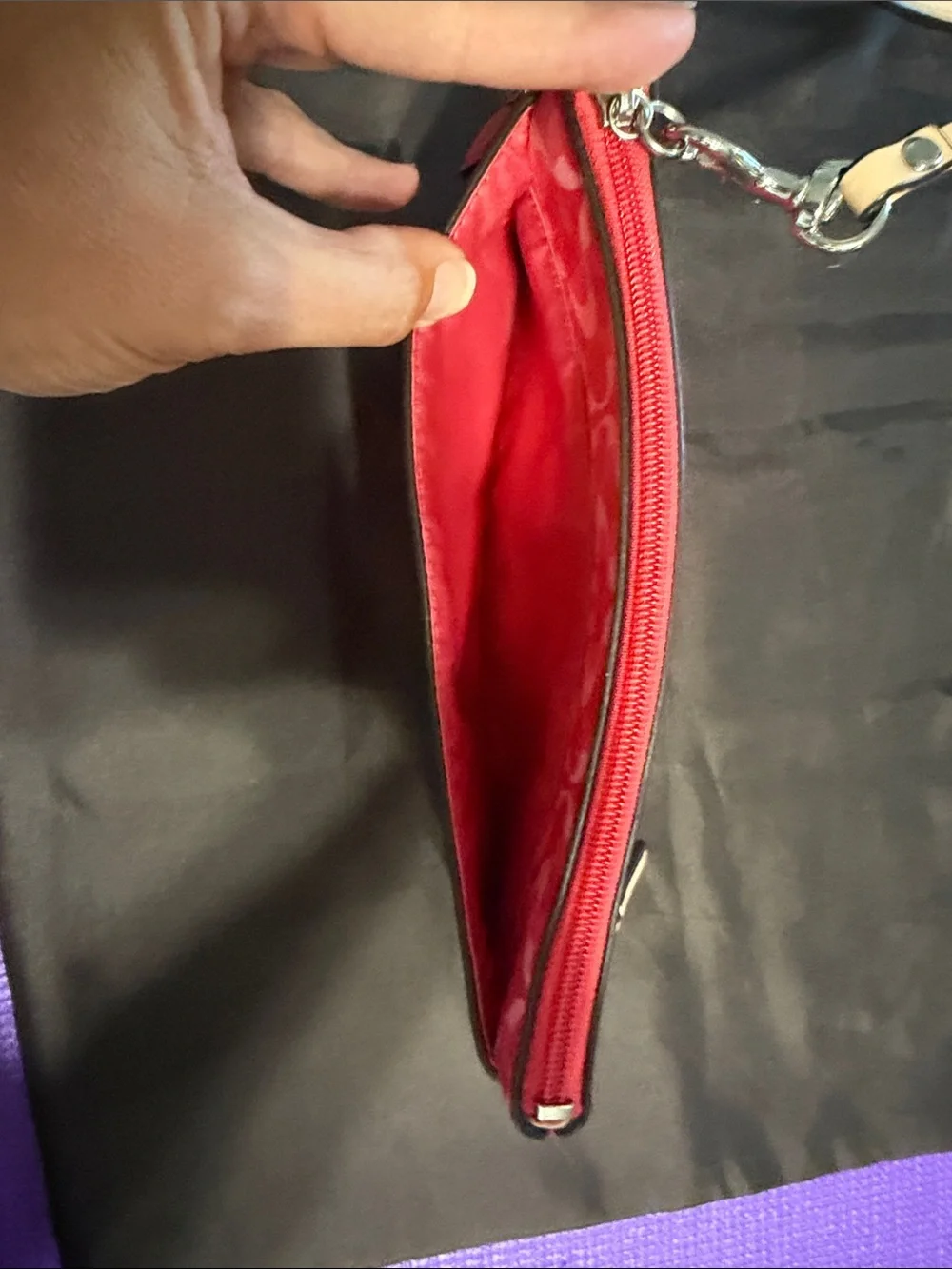Coach Pink & Red Signature Wristlet with Light Tan Strap
